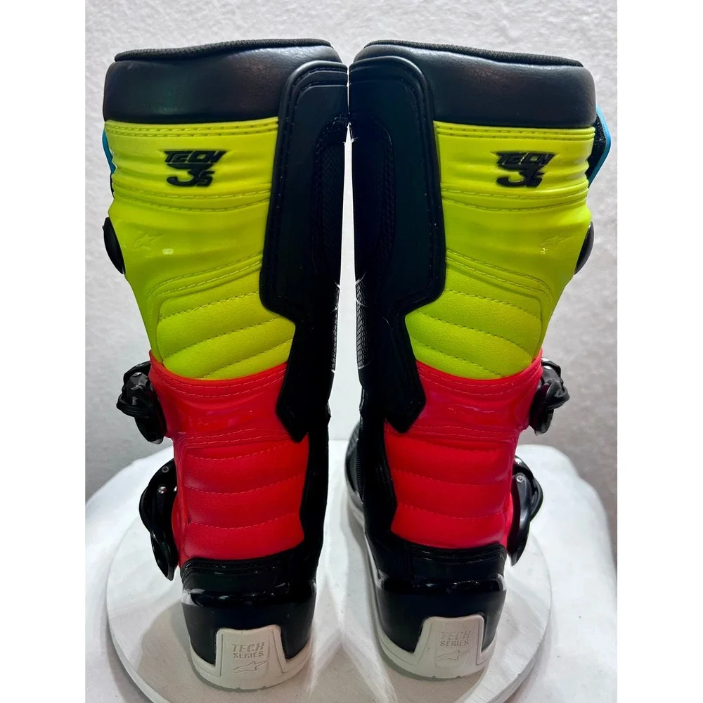 Alpinestars Tech 3s Youth Motocross Boots Black Cyan Fluo Yellow Size 4 US 37